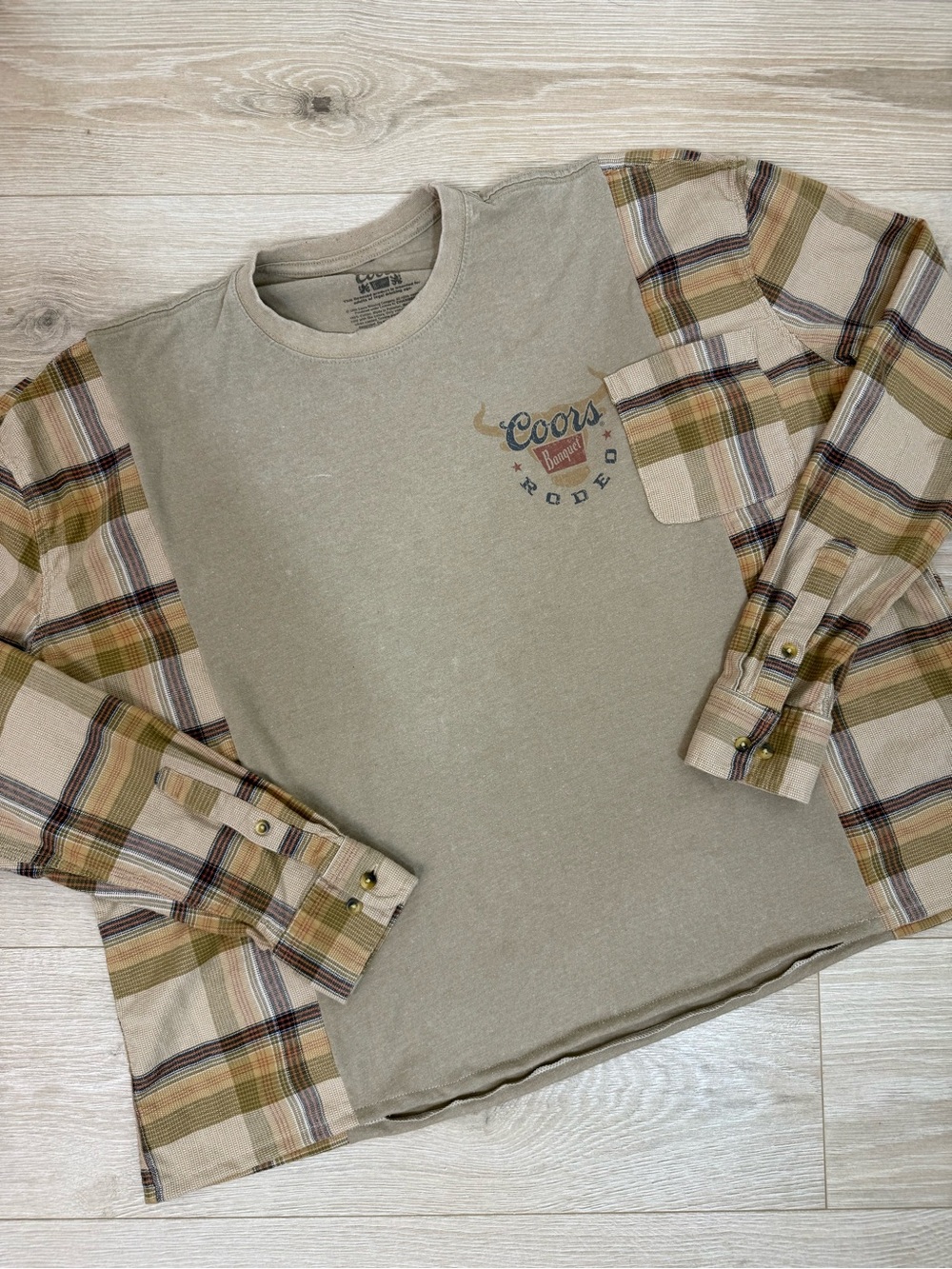 Remi Lyn & Co. Handmade Upcycled Split Coors Banquet & Flannel Long Sleeve Tee